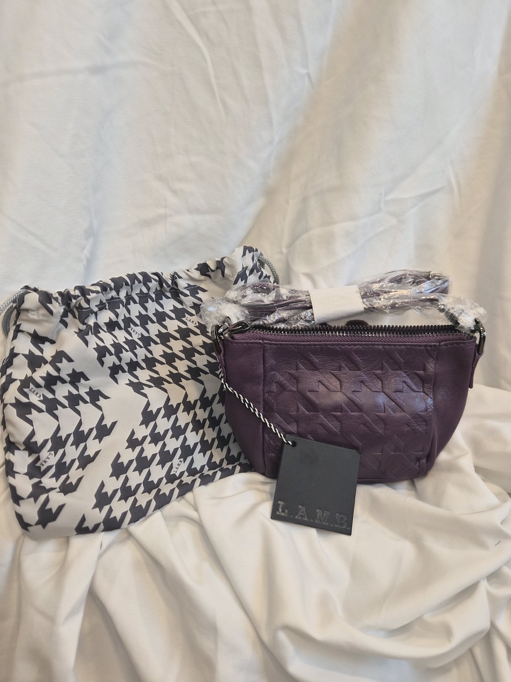 L.A.M.B. Purple Embossed Houndstooth Leather Crossbody